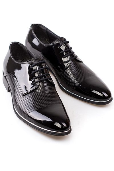 depderi Men's Classic Patent Leather Black Shoes