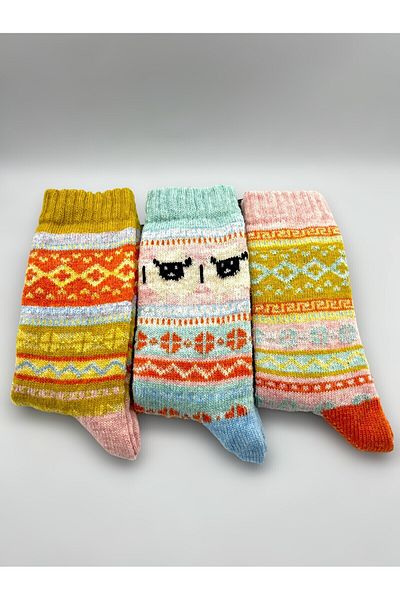 CİHO SOCKS Премиум 3 чифта дамски термо чорапи до глезена от вълна алпака, меки, изпрани, норвежки