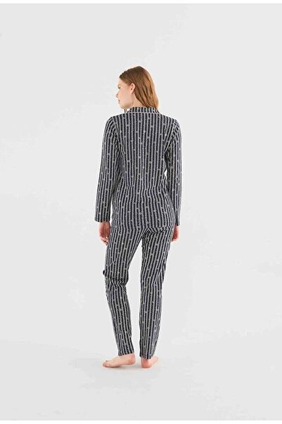 Mod Collection Mod 3793 Kar Tanesi Desenli Boydan Düğmeli Gömlek Pijama Takım