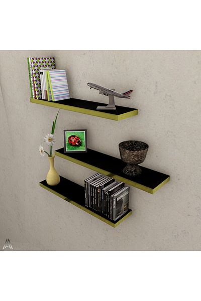 Egecan Mobilya Black Gold Flying Wall Shelf Set of 3 Hidden Shelf 50-50-50