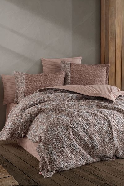 Hobby Silvana Brown Single Duvet Cover Set - Poplin Quilted