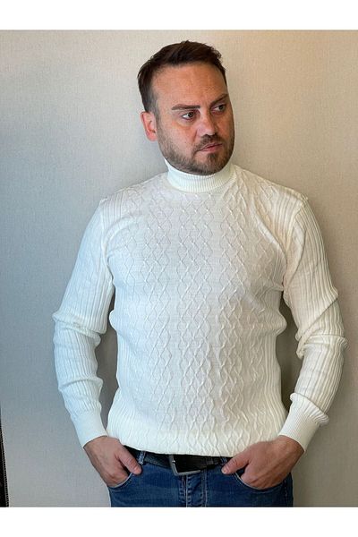 Gönülden Tasarım FULL TROAT SLIM FIT LYCRA MEN'S SWEATER WITH BAKLAVA PATTERN