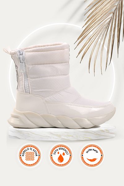 AYAKMOD DMK-Z001 Γυναικείες μπότες χιονιού λευκές λουστρίνι με γούνα στο εσωτερικό
