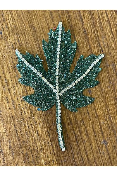 Gönülden Tasarım 11X9 CM FERĂ STICKABLE ZIRCON STONE LEAF ARMA PATCH CUSUT HOBIE APPLICAT Green