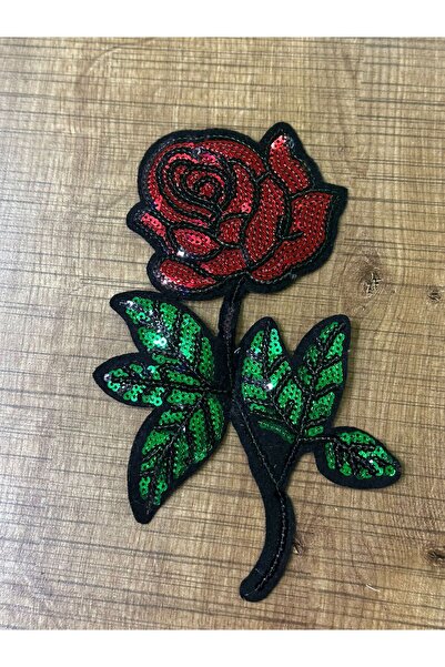 Gönülden Tasarım 17x11cm ștanță de trandafir roșu cu apăsare cu fier de călcat, cu paiete, aplicată, accesoriu de cusut