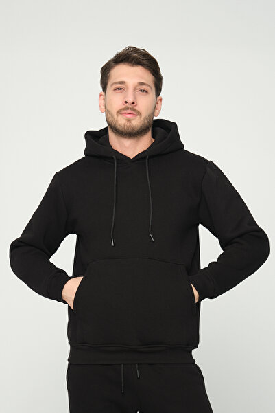 Four Man Black Hooded Sweatshirt 3 Thread Raster (100% Cotton)