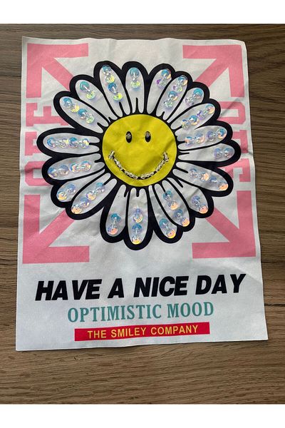Gönülden Tasarım 26X20 CM SMILEY FLOWER APPLIQUE PATCH CRESTĂ CU Mărgele ACCESORIUM HOBIE DE CUSUT