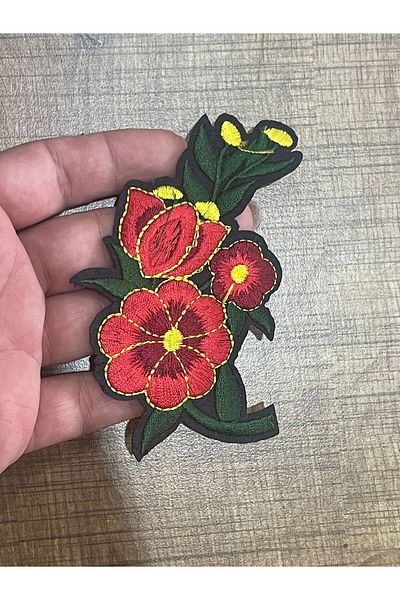 Gönülden Tasarım DESIGN FLORAL ROSĂ FLORI COLORATE APPLICATĂ ARMĂ PATCH CUCEREȚĂ CU FIER DE FIER 6X11