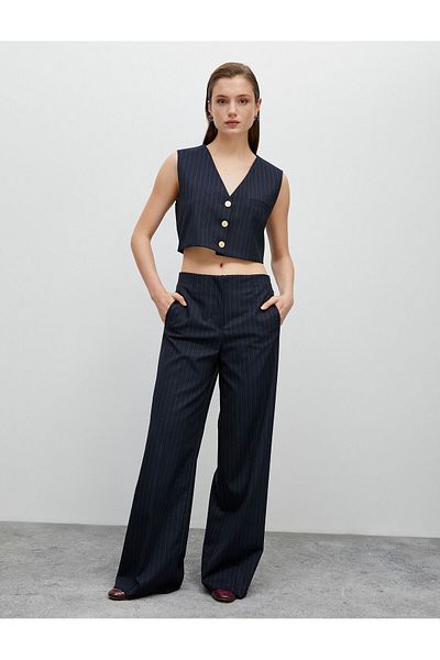 Koton Wide Leg Trousers Fabric High Waist Pocket Detailed