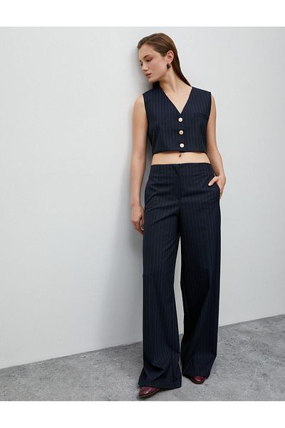 Koton Wide Leg Trousers Fabric High Waist Pocket Detailed
