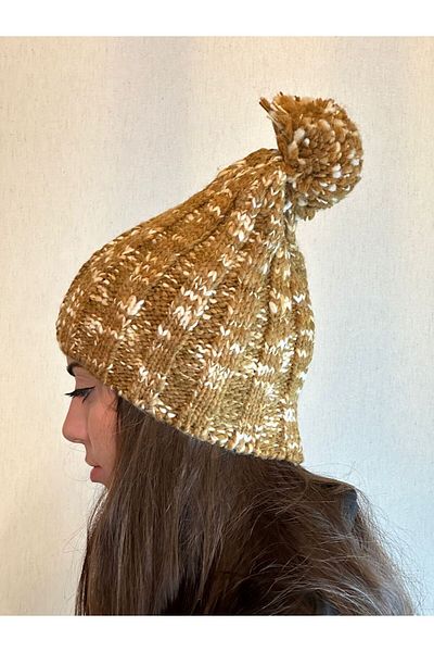 Gönülden Tasarım HAND KNITTED DESIGN POMPOM HAIR BRAIDED BEANIE UNISEX BEANIE