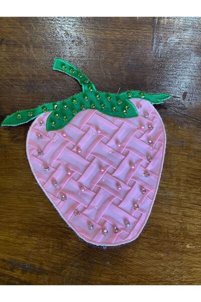 Gönülden Tasarım 27X22 CM KABARTMA TAŞ VE BONCUK İŞLEME PEMBE ÇİLEK APLİKE AR...