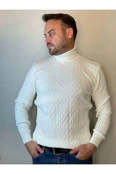 Gönülden Tasarım FULL TROAT SLIM FIT LYCRA MEN'S SWEATER WITH BAKLAVA PATTERN