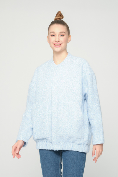 Quzu Ovesize Stamped Bomber Jacket Blue