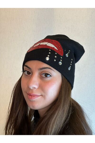 Gönülden Tasarım Sequin Armaa Appliqued Stoned Beret Women's Beret