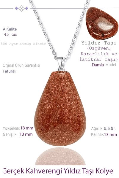 Tesbih Atölyesi Certified Drop Model Real Brown Star Stone Necklace