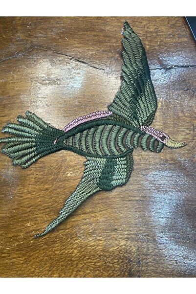 Gönülden Tasarım 33x22cm Broderie de păsări verde kaki și aplicație brodata d...