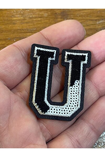 Gönülden Tasarım 4x3 سم حديد على النقش باللون الأسود والرمادي حرف U مزين بتزوير ملحقات هواية الخياطة