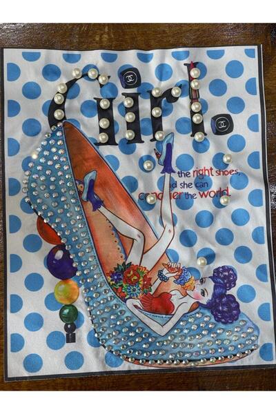 Gönülden Tasarım 21x25 Cm Inci Boncuklu Puantiyeli Kız Görsel Aplike Arma Dik...