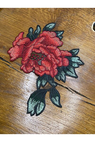 Gönülden Tasarım 23x17cm Broderie Broderie Trandafir Roșu Frunze Verzi Aplica...