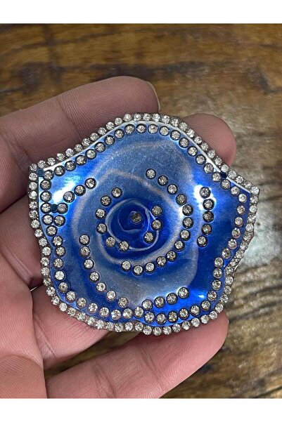 Gönülden Tasarım 5 Cm Ütü Ile Yapışan Metal Görünümlü, Mavi Gül Aplike Arma Y...