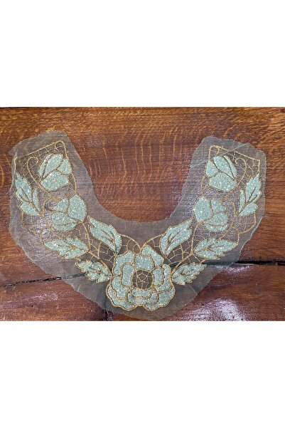 Gönülden Tasarım Tül Ve Nakış Işlemeli Taşlı Ve Simli Aplike Yaka Aplike Arma...