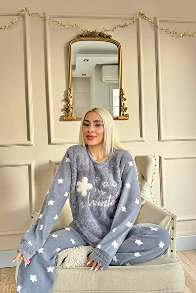 Pijamaevi Indigo Hello Winter Desenli Kadın Peluş Pijama Takımı
