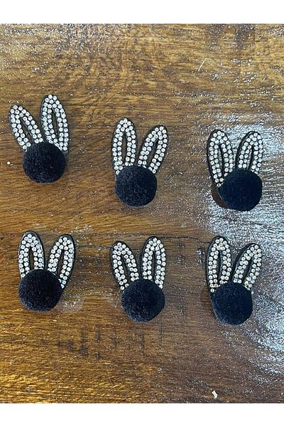 Gönülden Tasarım 3 Cm 6 Pieces Felt Stone Rabbit Ear Buckle Accessory Shoe Accessory Applique Rigging Black