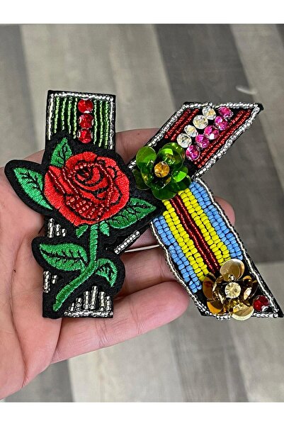 Gönülden Tasarım 9x10 Cm Kırmızı Gül Boncuk Payet Taş Işleme K Harfi Aplike A...