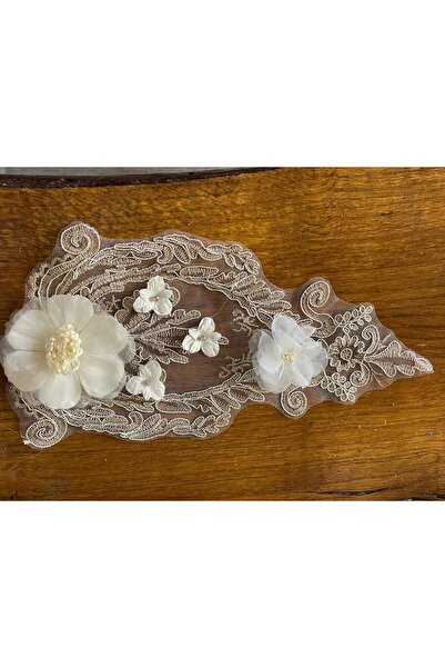 Gönülden Tasarım 33x16 Cm Beyaz Kabartma Güllü Nakış Işleme Güpür Aplike Diki...