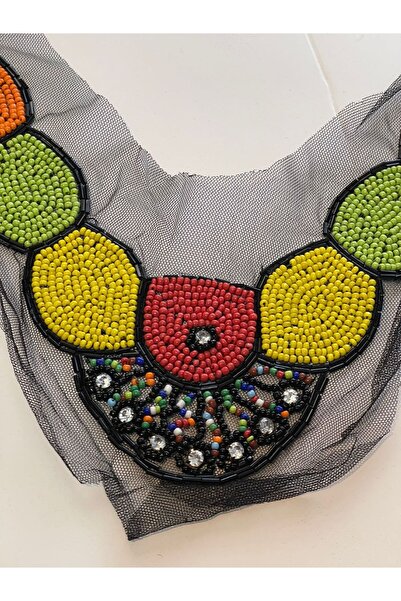 Gönülden Tasarım 28x9 Cm Taşlı Boncuklu Tasarım Kıyafet Yaka Aksesuarı Aplik ...