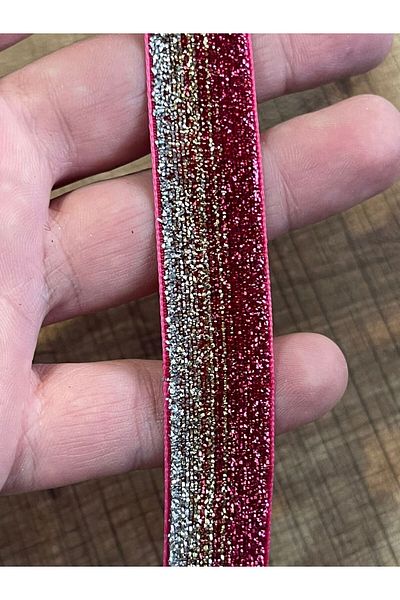 Gönülden Tasarım Pink Colored Glitter Shiny Stripe Guipure Applique Width 2 Cm (1 METER)