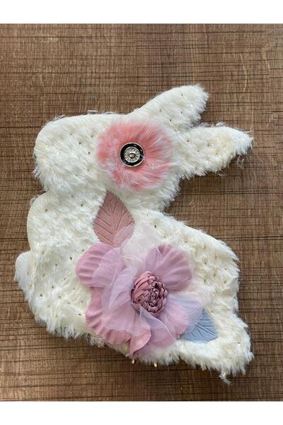 Gönülden Tasarım 20x17 Cm Peluş Çiçekli Taşlı Tavşan Aplike Arma Yama Dikiş A...
