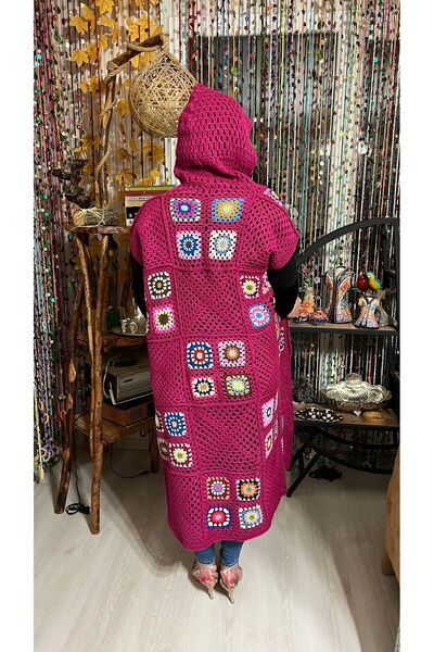 Gönülden Tasarım Özel Tasarım Renkli Mitifli Yumuşak Yün El Örgüsü Yelek Hırk...