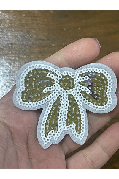 Gönülden Tasarım 7x5 cm peglana bijela šljokičasta mašna, aplikacija za vezen...