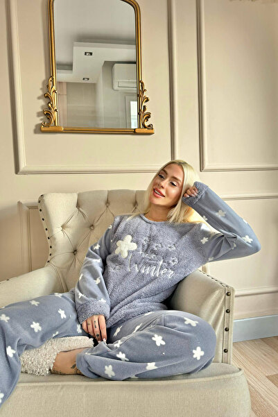 Pijamaevi Indigo Hello Winter Desenli Kadın Peluş Pijama Takımı