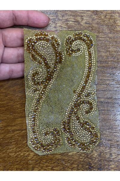 Gönülden Tasarım 14x4 cm Mărgele adezive cu fier de călcat brodate transparent etnic boem model otoman aplicat Arma Gold