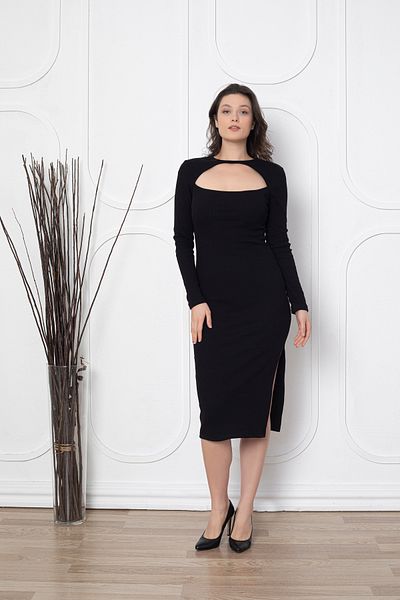 Ramior Rochie neagră de tricotaj cu fantă cu model picături