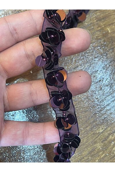 Gönülden Tasarım 1 cm lățime flori mov cu paiete cu flori mici, cu aplicație, cu panglică, cu design (1 METR)