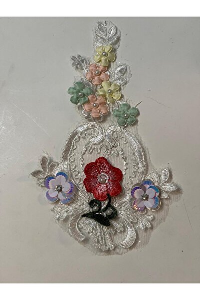 Gönülden Tasarım 26x14 Cm Boncuklu Payetli Nakış Işleme Güpür Aplike Arma Yama