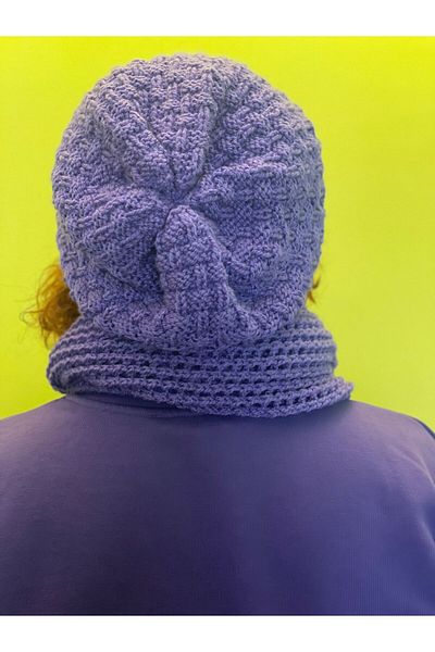 Gönülden Tasarım Hand Knitted Patterned Beret Neck Collar Soft Set Purple