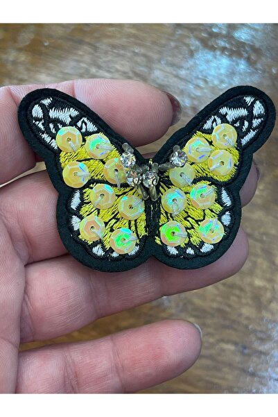 Gönülden Tasarım 6x5 cm, care se lipsește cu fierul de călcat, broderie cu piatră în relief galbenă, broderie, aplicație de fluture, patch de armă
