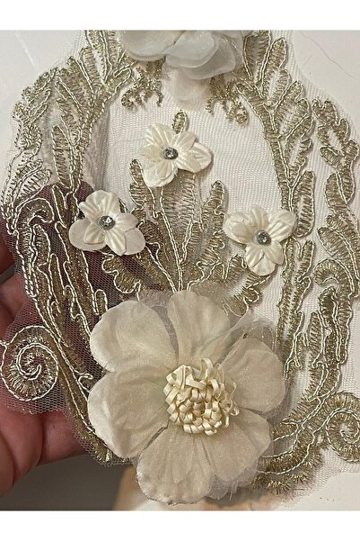 Gönülden Tasarım 33x16 Cm Nakış Işleme Tül Güpür Çiçekli Nakış Aksesuarı Aplike