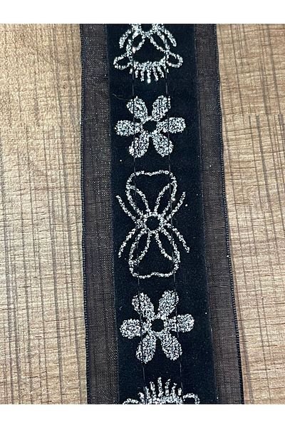 Gönülden Tasarım Black Glitter Embroidery Strip Guipure Border Width 4 Cm (1 METER)
