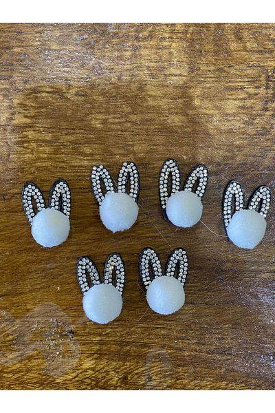Gönülden Tasarım 3 Cm 6 Pieces Felt Stone Rabbit Ear Buckle Accessory Shoe Accessory Applique Rigging White