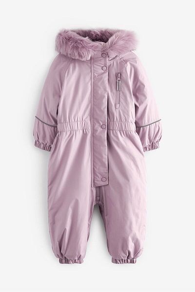 Next Baby Pink Water Resistant Fleece Lined Snow Jumpsuit