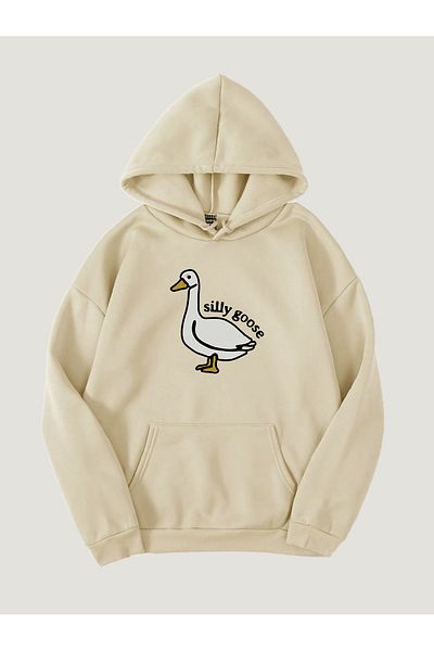 Ginevra Φούτερ Unisex Silly Goose με στάμπα με κουκούλα και μαλακό Fleece Oversize