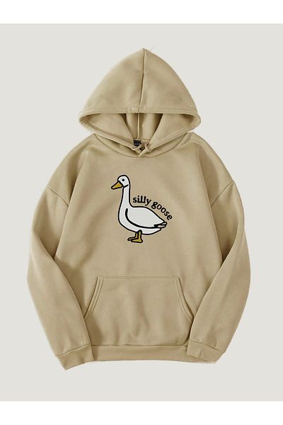 Ginevra Φούτερ Unisex Silly Goose με στάμπα με κουκούλα και μαλακό Fleece Oversize