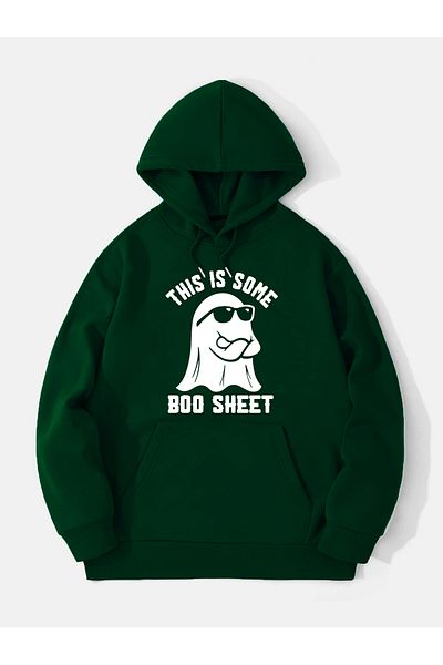 Ginevra Унисекс суитшърт с качулка и щампа Boo Sheet с мек полар отвътре