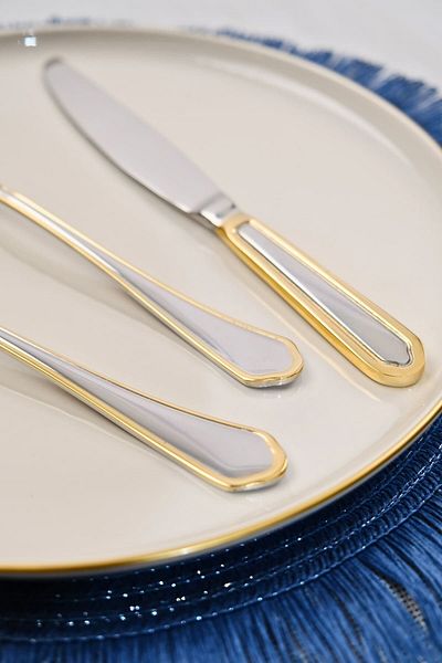 Lugga Mira Gold Dinner Fork Spoon Knife Set for 6 People 18 Pieces